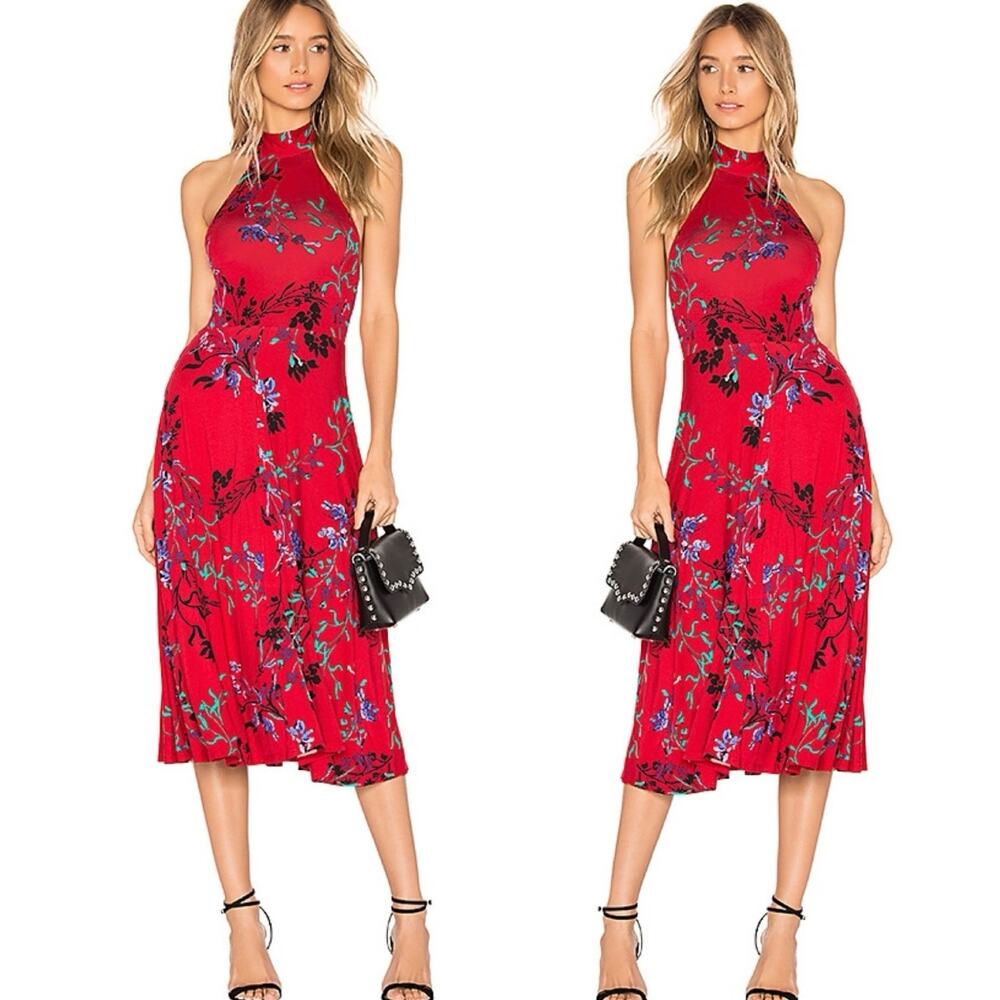 Red Floral Halter Midi Dress